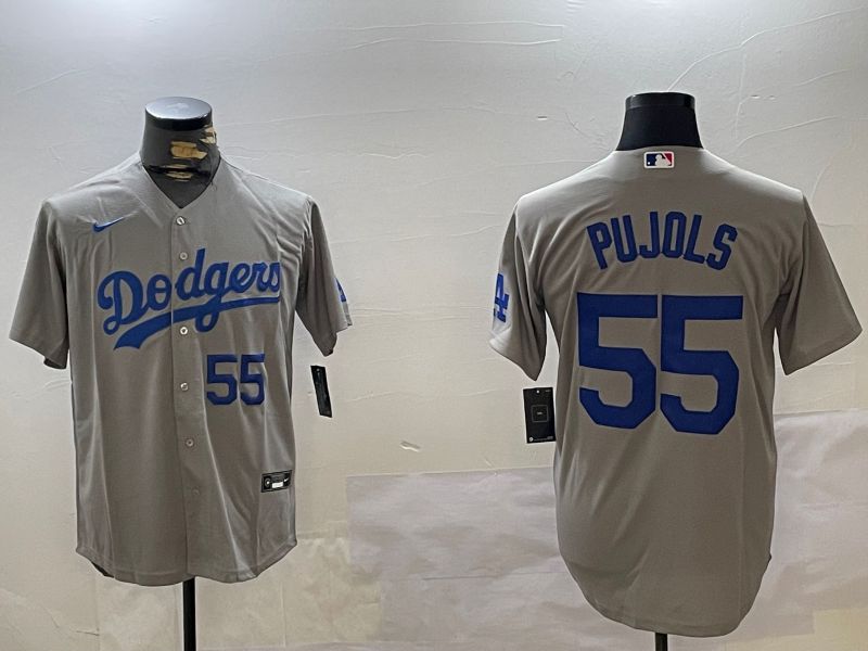 Men Los Angeles Dodgers #55 Pujols Grey Game 2024 Nike MLB Jersey style 3